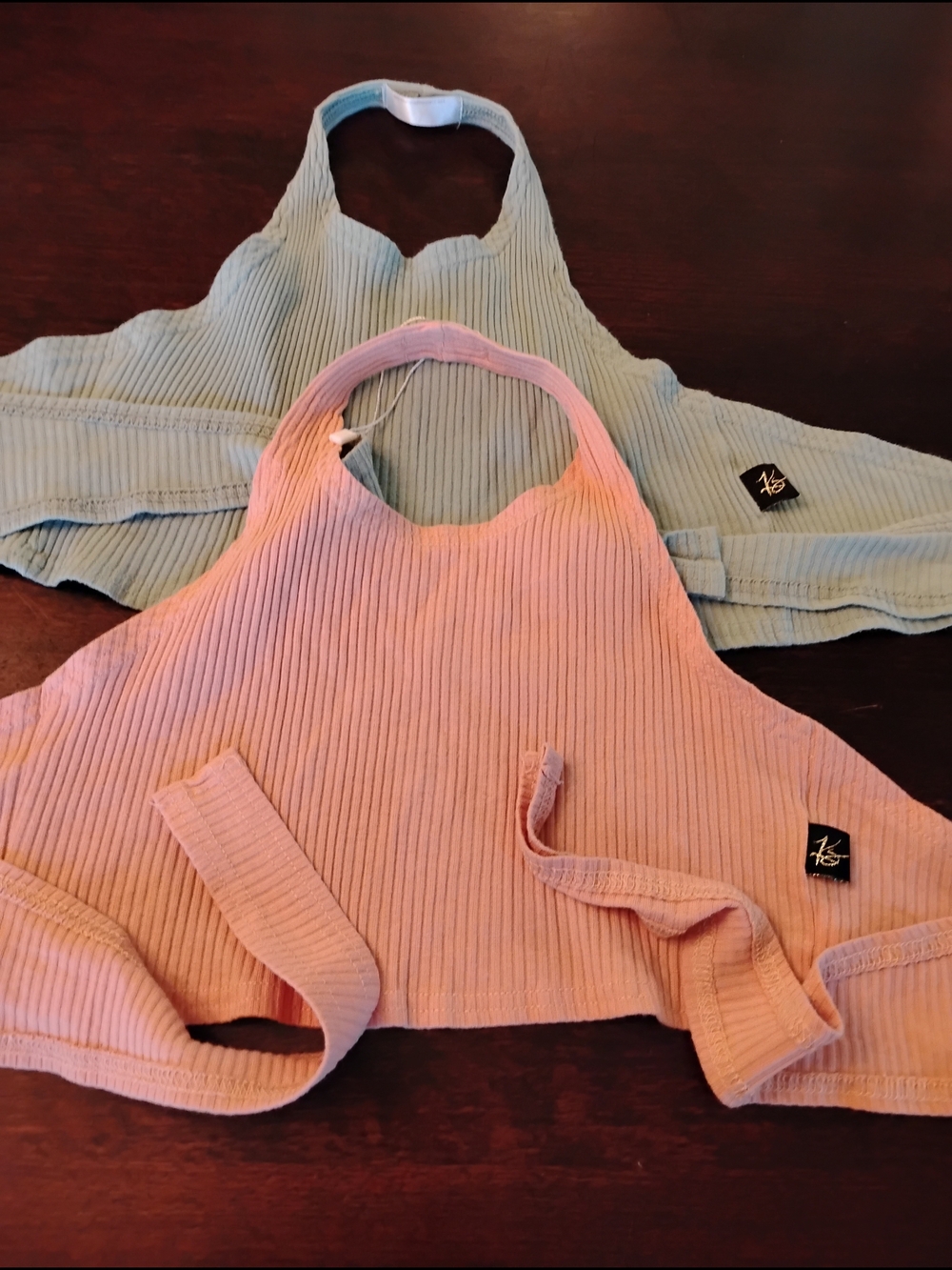 Ribbed Halter Crop Top in Dusty Pink by Unknown Brand